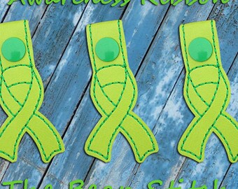 Embroidery Machine Download Design File -Be Aware Awareness Ribbon SnapBean Key Fob, Zipper Pull, Bag Tag