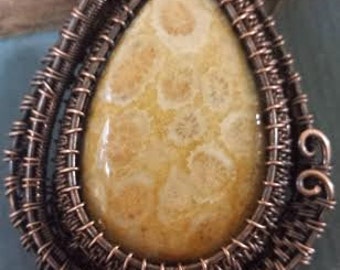Handmade Jewelry Wire Pendant Copper Pendant Copper Jewelry Wire Wrapped Fossil Coral