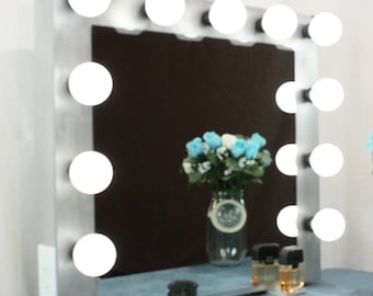 XL Silver Hollywood style Vanity Mirror with Lights Handmade