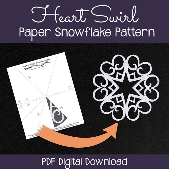 heart swirl paper snowflake pattern pdf digital download