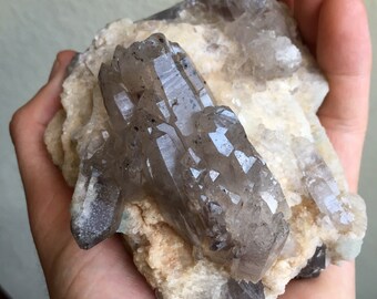 Quality 483g Elestial Smoky Quartz with Some Amazonite - Konso, Ethiopia - Self Standing - Item:Q160207
