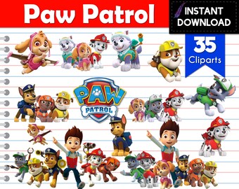 Instant Download - Paw Patrol Cliparts Transparent Background 35 PNG Chase Skye Everest Marshall Rocky Rubble Zuma Tracker- Digital File