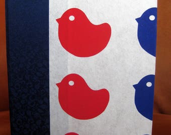 Large Lined Handbound Hardcover Chiyogami Paper Journal Red/Blue Chicks