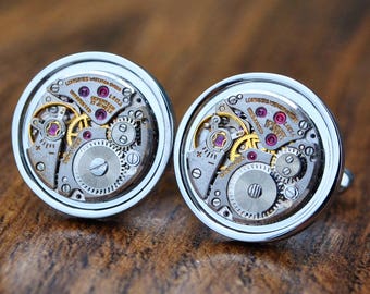 Longines Watch Movement Cufflinks - Steampunk Silver Vintage Wedding Groom Gift Mens Christmas Present