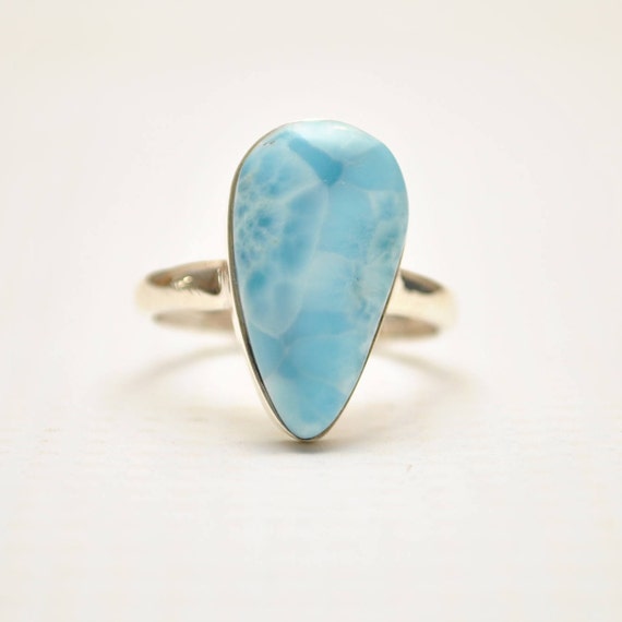 Sterling Silver Larimar Teardrop Ring Sz 8.75 #9344