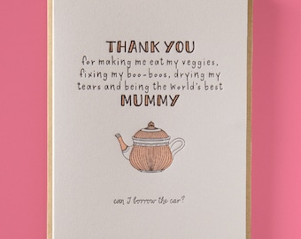 Thank you mummy Letterpress Mother's Day Card