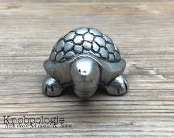 Turtle Drawer Pull - Antique Pewter Metal Turtle Shell Knob - Beach Nautical Drawer Pull - Ocean Bathroom or Nursery decor