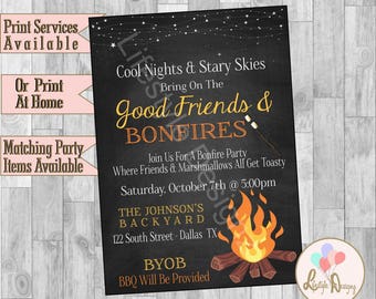 bonfire invitation bonfire thank you card backyard bonfire