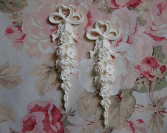 New! Large Rose Floral Drops Pair Architectural Furniture Applique Only Pediment