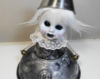 Lady Metal- art doll-strange doll-macabre-decoration-creepy-metal-chains-steampunk-gears-hat-OOAK
