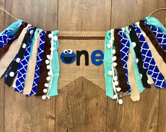 Cookie Monster blue brown highchair banner