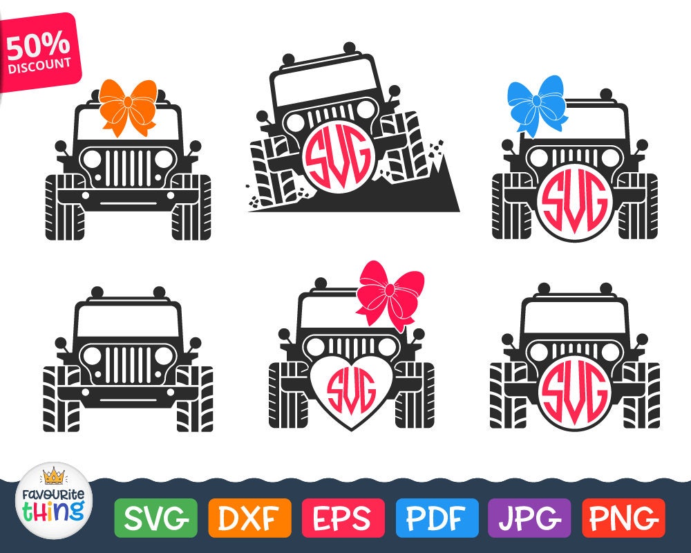 Jeep Svg Jeep Girl Svg Files Jeep Monogram Svg Car with Bow