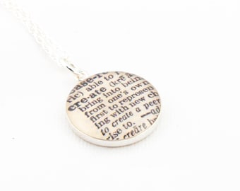 Sterling Silver Definition of CREATE Pendant and Necklace - Vintage Dictionary