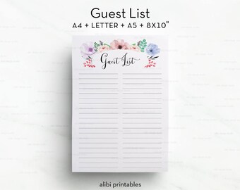Baby Shower Guest List Printable Sign in Sheet with Address
