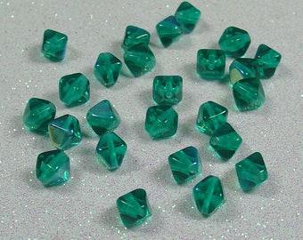 PYRAMID BEAD DOUBLE 6MM EMERALD AB CZECH GLASS