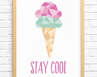 SALE Stay Cool Geometric Ice Cream Cone Digital Art Print