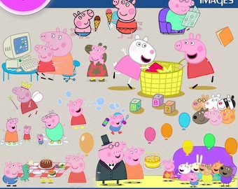 PEPPA PIG clipart png images, Digital Cliparts, Stickers, Decals, Png file, Transparent Backgrounds, digital print, printable images