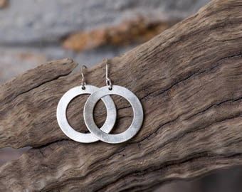 Sterling Hoop Earrings, Matte Sterling Earrings, Up-cycled Sterling Earrings, Recycled Sterling Earrings, Brushed-Finish Sterling Earrings,