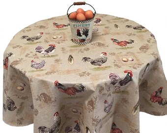 French Country Tablecloth, Chicken Tablecloth, Farmhouse Tablecloth, Coated Tablecloth