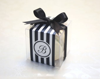 French Macaron Boxes, Black and White, Favor Boxes - 24 Favor Boxes