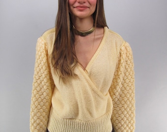 Vintage 80s Wrap Sweater, Popcorn Knit Sweater, Jumper, 80s Avant Garde Sweater Δ size: md