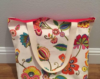 Floral Print Lined Beach Bag