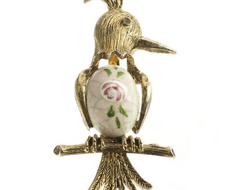Little Bird with Porcelain Belly Brooch