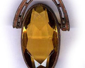 swingy vintage AMBER GLASS PENDANT channel set attach more raw brass verdigris bridal finding statement piece