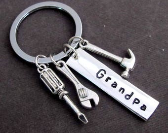 Grandpa Keychain,Grandpa Gift, Father's Day Gift, Grandad Gift, Grandfather Keyring,Personalized Grandpa's Tools KeyChain, Free Shipping USA