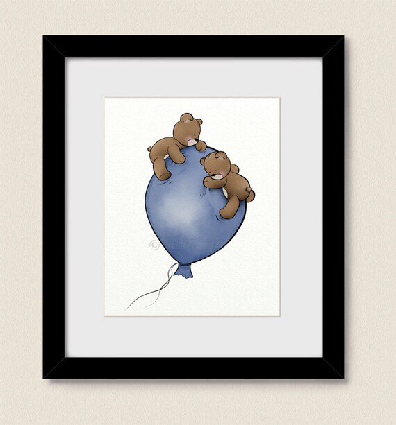Blue Boys Nursery Wall Art Balloon Childrens Art Print 8 x