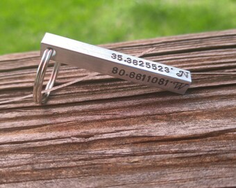 Custom Keychain | Personalized Coordinate Keychain | Latitude Longitude Location Keychain | Custom Bar Keychain | Coordinates Custom Gift