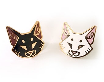 Angular Cat Head Gold Plated Metal Hard Enamel Pin in Black and White variation