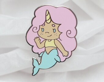 Narwhal Mermaid Unicorn Enamel Lapel Pin in Pink and Blue