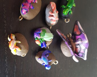 Miniature animal on stone, necklace pendant