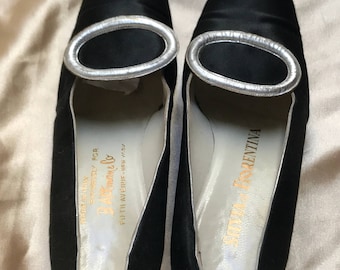 Vintage SILVIA OF FIORENTINA, Women's Black Silk Pumps, Made in Italy, Size 7A