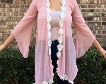 Vintage Flower Power Sheer Womens Top