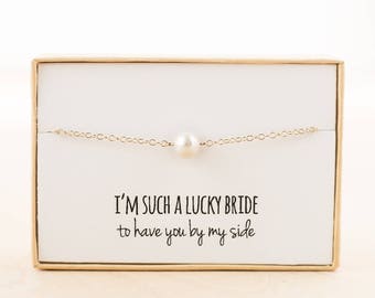 Bridesmaid Gift (Single Freshwater Pearl Gold Bracelet)