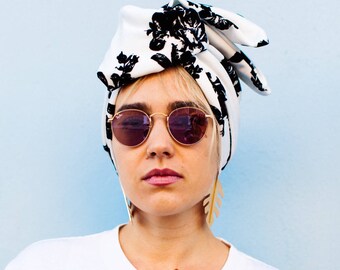 Black and White Floral Turban