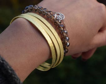 Delicate Brass Cuff w/ Compass and Stones main image 1