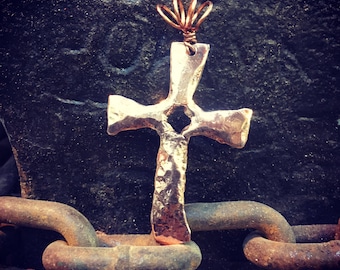 Forged copper cross pendant