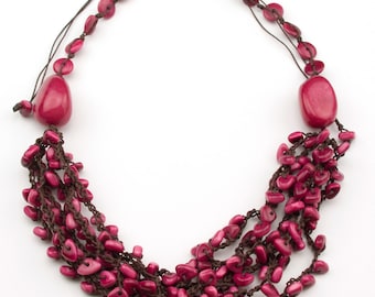 Crochet Adjustable Fuchsia Pink Tagua Necklaces.