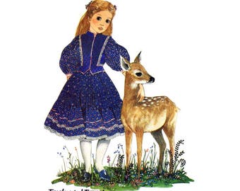 1980s Girls Full Skirt Dress and Vest Enchanted Forest McCalls 8742 Vintage Sewing Pattern Size 7 Breast 26 UNCUT