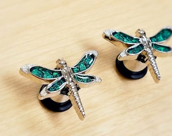 Green and silver Dragonfly plugs - 0g - Ready to ship!
