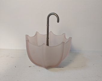 Fenton Pink Vintage Frosted Glass Umbrella Brass Handle Dish