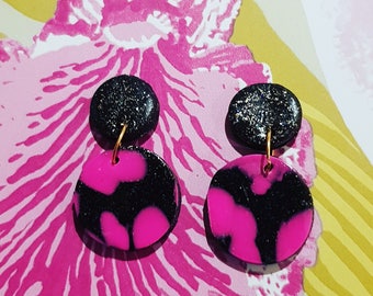 Hot pink sparkly polymer clay earrings