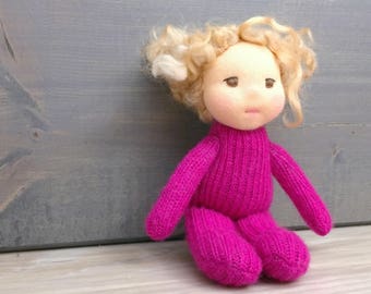 Tiny pocket doll waldorf inspired natural fibers