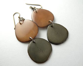 Brown and Gray Tagua Nut Eco Friendly Earrings with Free USA Shipping #taguanut #ecofriendlyjewelry