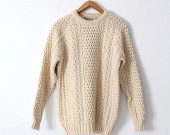 vintage fisherman sweater, chunky cable knit pullover, Irish wool sweater