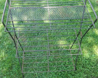 Vintage Metal Wire Rack Telephone Stand Table with Starburst Emblem Wrought Iron Table Magazine Table Gold Starburst Plant Stand