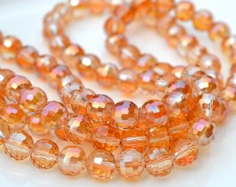 Autumn Sun 8mm Faceted Crystal Round Beads 15